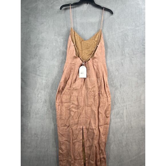 Rumer Mia Lace Dress Size Medium 100% Linen Open Back Maxi Dress in Maple - Picture 7 of 12